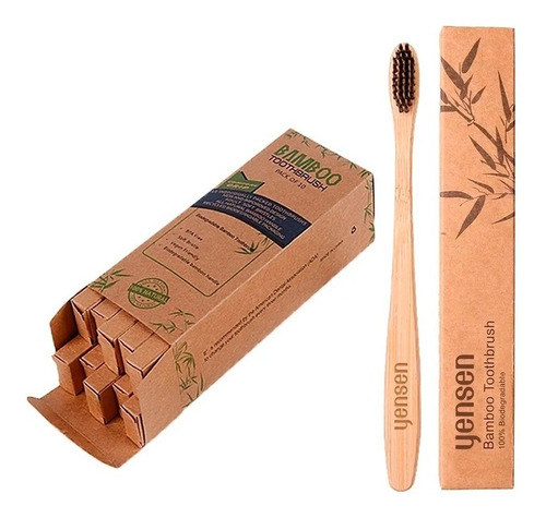 Kit X10 Cepillos De Dientes Eco Friendly Cerdas Suaves Bambu