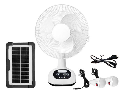 Ventilador Solar Recargable+2 Focos 12  30cm M Brisa Fuerte