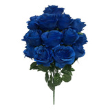 Ramo De 18 Rosas Artificiales, 70 Cms De Altura Color Azul