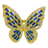 Anillo Mariposa Cristales Swarovski Azul Baño Oro Amarillo