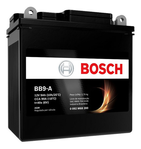 Bateria P/ Suzuki Intruder 125 12v 9ah Bosch Bb9-a (yb7-a)