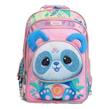 Mochila Chimola De Espalda Escolar Panda 18 Pulgadas Bt65 Color Rosa Diseño De La Tela Liso