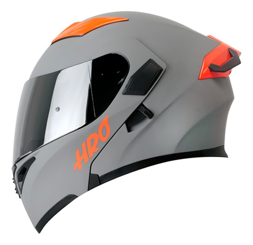 Casco Hro 3400 Evo Solid Gris/ Naranja Abatible De Moto Dot