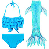 Conjunto De Bikini De Natación Para Niñas, Traje De Sirena