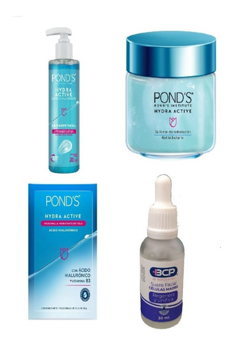 Kit Pond's: Gel, Limpiador, Mascarilla Y Suero Hialuronico. 