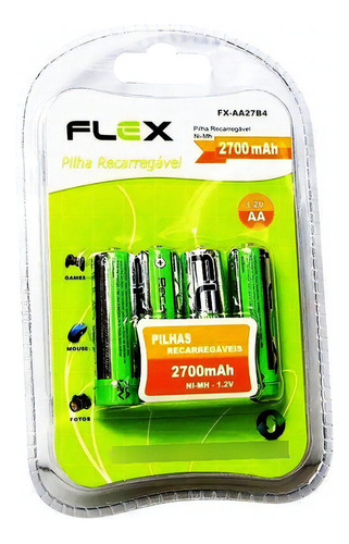 Flex Gold Recarregável Fx-aa27b4 Bateria Pilha Aa 1,2v 2700mah Cartela 4 Unidades