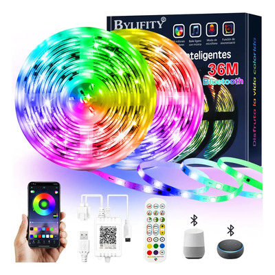 Bylifity Tiras De Led 36m Bluetooth Rgb Luz Led Inteligentes Música De Tiras De Luces Led App Control Para Cuarto, Tv, Bar, Habitación Gaming, Fiesta, Decoración De Interior | MercadoLibre