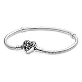 Brazalete Pandora Broche De Corazón Con El Árbol De Familia Color Plata Talla 17 Cm