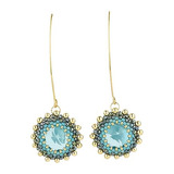 Miyuki Seed Beads Decorated Blue Rhinestone Dangle Earrings