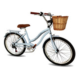 Bicicleta Para Menina Aro 24 Retrô Com Cesta Vime Azul Bb