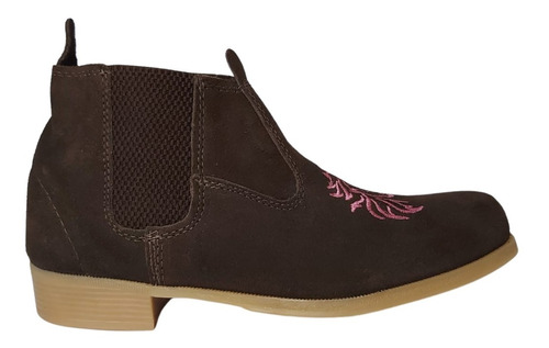 Bota Botina Feminina Country Couro Cano Curto Bordada Leve