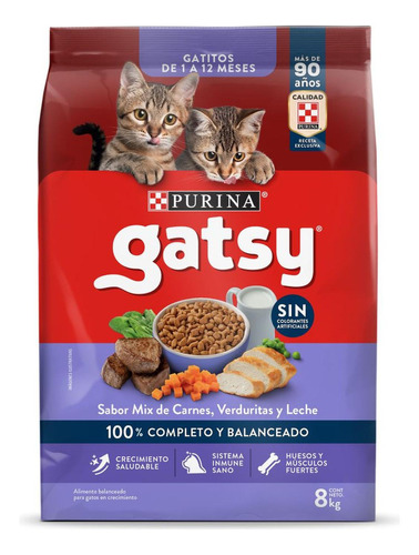 Alimento Gatitos Gatsy Carne, Verduritas Y Leche 8kg