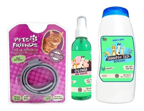 Kit Para Gato Collar +anti Pulgas +colonia +shampoo 