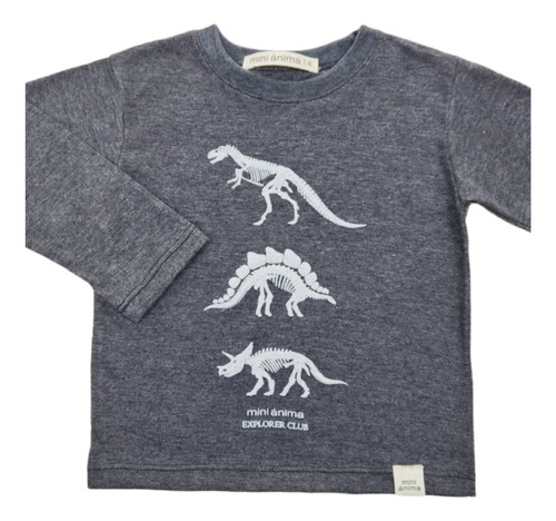 Remera Explorer Mini Anima Manga Larga Bebe Kids Gris Topo