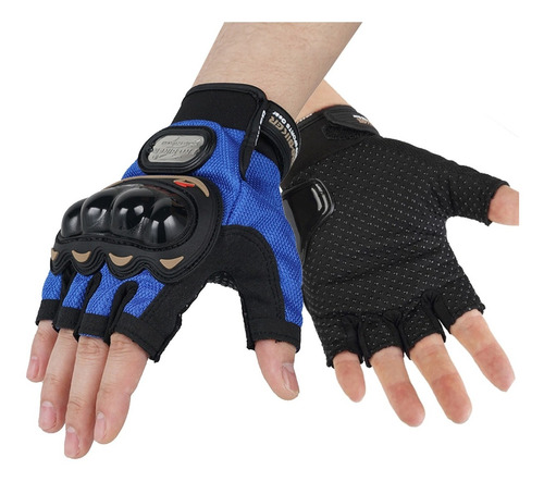 Guantes Pro Biker Medio Dedo Con Protecciones Azul Siamotos++