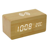 Despertador Digital De Madeira Com Relógio De Carregamento S
