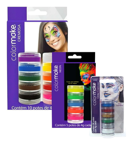 Kit Tinta De Rosto Color Make 10 Cores  +5 Neon +6 Glitter