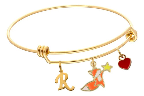 Pulsera Zorro El Principito Corazón Dije Inicial Letra Acero