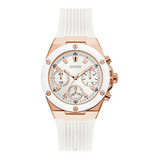 Guess Reloj Deportivo De Silicona De 39 Mm Color De La Correa Blanco Color Del Bisel Oro Rosa Color Del Fondo Oro Rosa