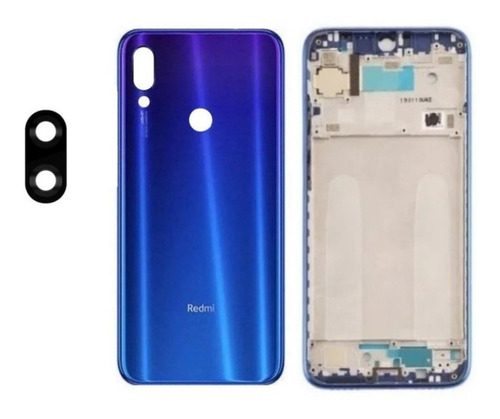 Tampa Vidro Traseira Xiaomi Note 7 Azul E Aro Chassi E Lente
