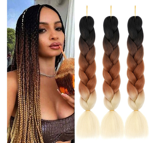 Extensiones De Cabello Trenzas Africanas Kanekalon 3 Pzs