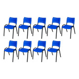 Kit 9 Cadeira Iso Base Preto Escola, Igreja Azul