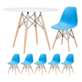 Kit Mesa Jantar Eames Wood 100 Cm  5 Cadeiras Eiffel Cores Cor Da Tampa Mesa Branco Com Cadeiras Azul Céu
