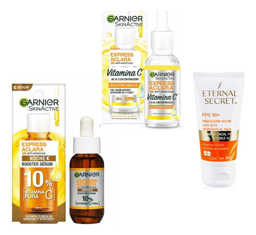 Serum Vitamina C Pura 10% Dia + Noche Y Bloqueador Solar 