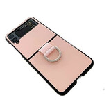 Funda Para Galaxy Z Flip 3 5g Slim Cuero Rosa Con Anillo