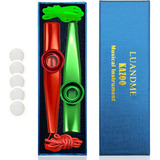 Paquete De 2 Kazoos De Metal Rojo Y Verde Con Cordones, 5 Di