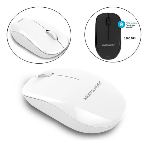 Mouse Sem Fio Multilaser 1200 Dpi 2.4ghz Power Save - Mo309 Cor Branco