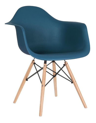 Cadeira Eames Eiffel Wood Daw  Com Braços Azul Petróleo