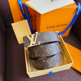 Cinturón Louis Vuitton Oro En Monograma Cafe Reversible Gris