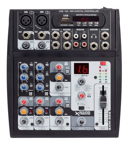 Consola De Sonido 6 Canales Soundxtreme Sxm526 Usb Efectos 