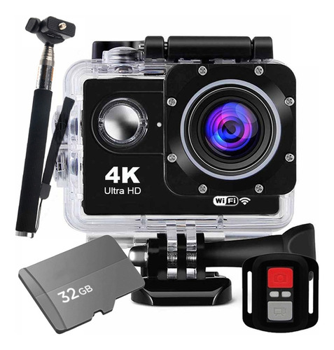 Câmera Sport 4k Fullhd Wifi Prova Dágua + Pau De Self + 32gb