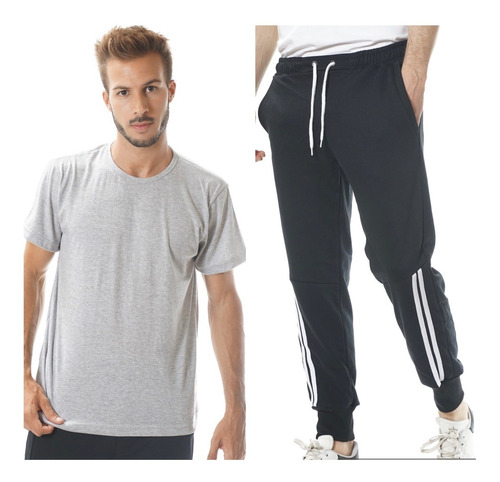 Kit Conjunto Remera Y Jogging Pantalón Sport C/ Puños Hombre