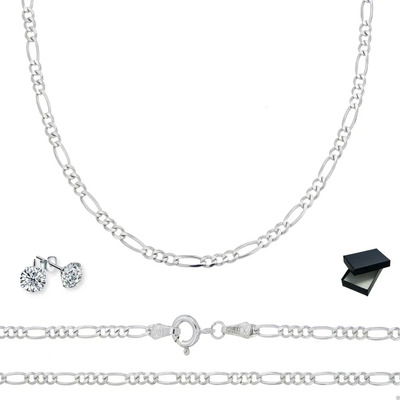 Cadena Figaro 3x1 Plata Ley 925 Unisex 50cm X 2.2mm + Color Plateado | Meses sin interés