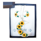 Collar Luna Girasol Shrek Plata Regalo Novia Aretes Gratis 