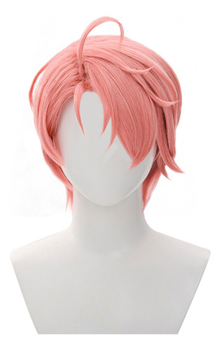 Peluca Rosa Para Cosplay Anime, 8 Pulgadas, 20 Cm, Corta Y R