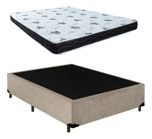 Cama Box Suede Bege Casal + Colchão D33 10 Cm