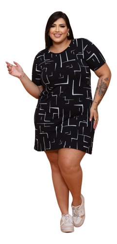 Vestido Feminino Curto Plus Size Em Viscose Básico Dia