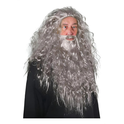 Disfraz De Mago Anciano Gris Con Peluca Y Barba Para Adulto | Envío gratis