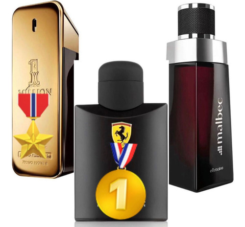Kit 3 Perfumes 100ml Malbec Ferrari Vip Black Kaiak Men Full