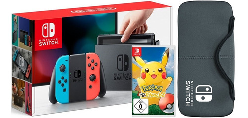 Nintendo Switch Neon + Pokemon Lets Go Pikachu + Estuche