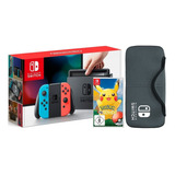 Nintendo Switch Neon + Pokemon Lets Go Pikachu + Estuche