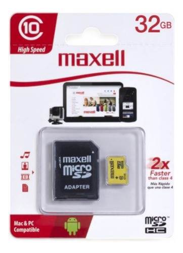 Tarjeta Micro Sd Memoria 32gb Cl 10 90mb/s Maxell 