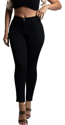 Calça Feminina Preta Skinny Cropped Sarja Sawary