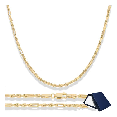Cadena Torzal Figaro Oro 14k 55cm 2.5mm 14 Kilates Hombre Italy Dama Mujer Oro 14 kilates Cadena Oro Italiano Italy Hombre Milano Oro Regalo Novio Novia Oro Italiano Joyería Fina 14 Quilates | Envío gratis