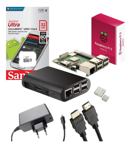 Kit Raspberry Pi3 B+ Fonte Case Dissipador Hdmi Microsd 32gb