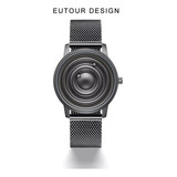 Reloj De Cuarzo Eutour Fashion Con Bola Magnética 5142 Color De La Correa Negro